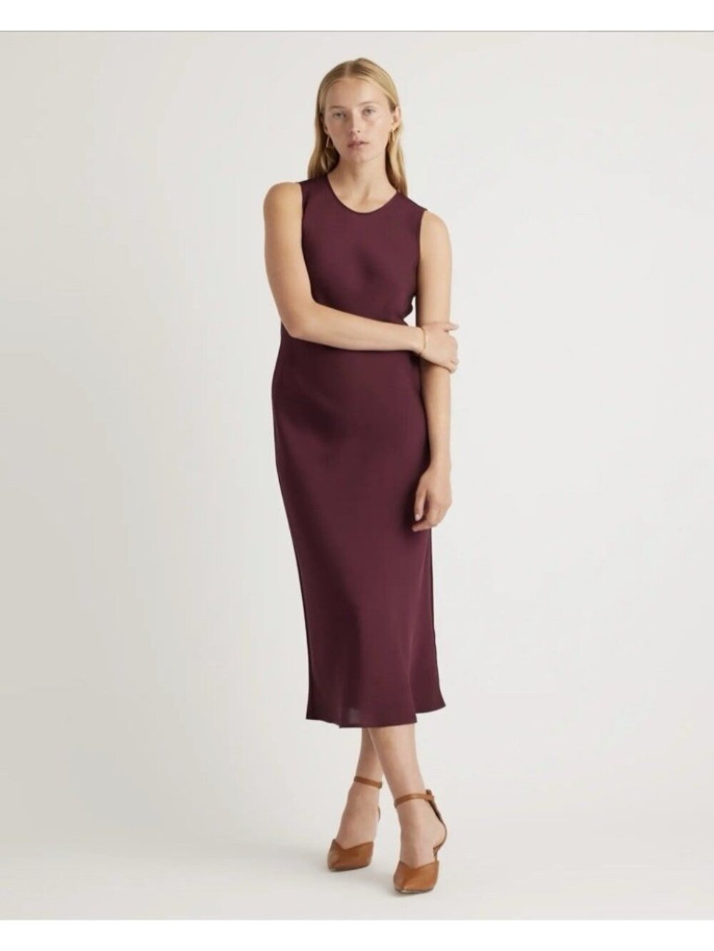 Quince Washable Stretch Mulberry Silk Tank Midi Dress Wine Red Size M